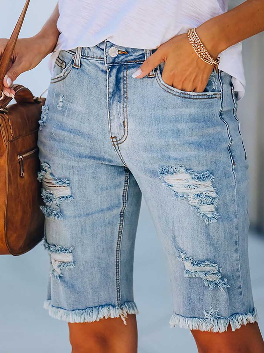 Bellevoga Torn Fringe Denim Pants