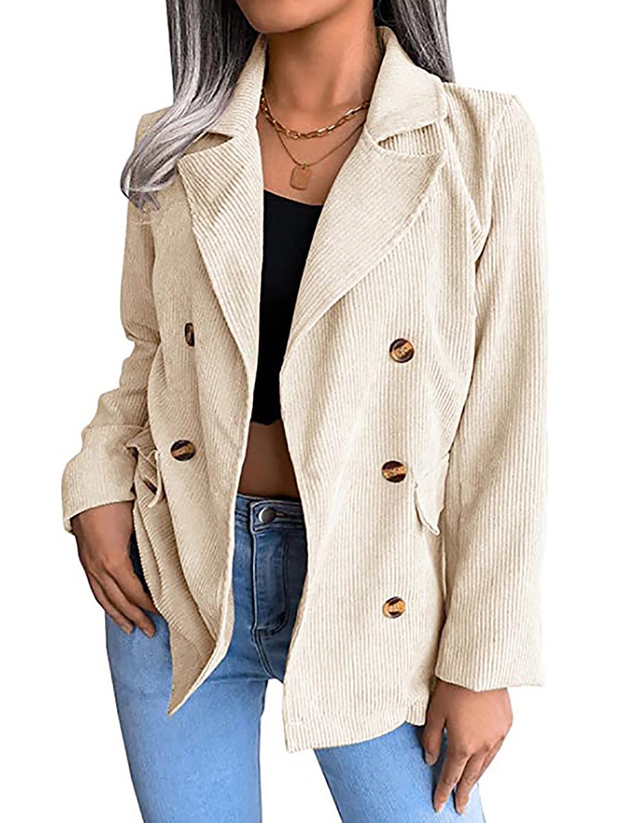 Bellevoga Solid Color Corduroy Fashion Double-Breasted Jacket