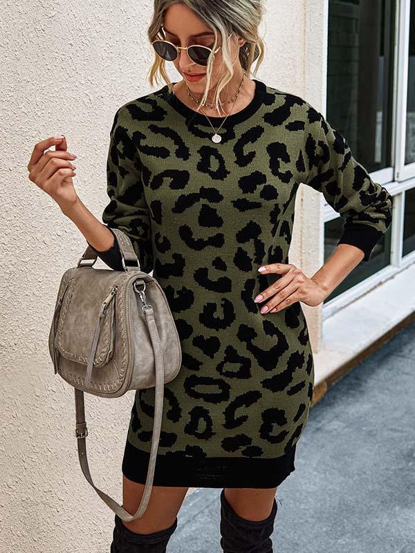 Bellevoga Leopard Printed Knit Dress