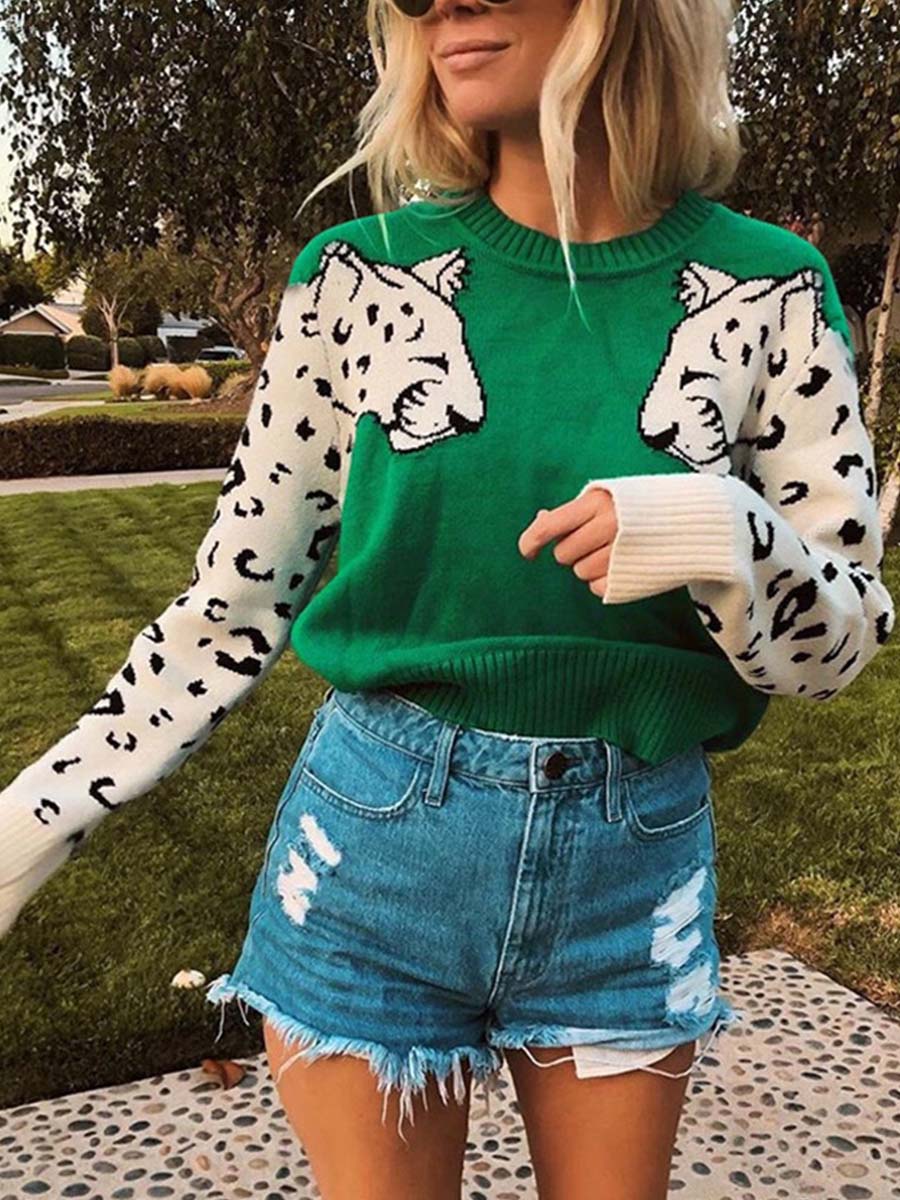 Bellevoga Snow Leopard Knit Sweater