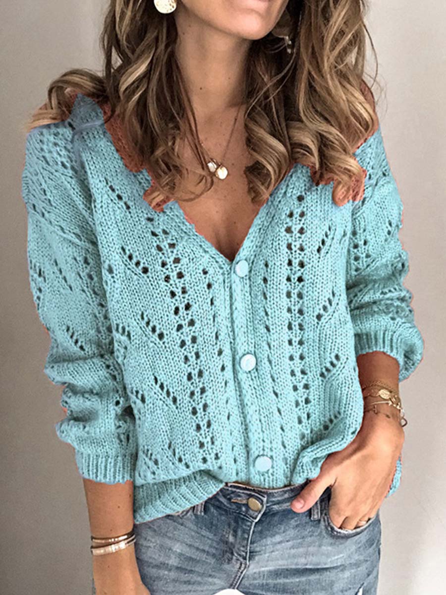 Bellevoga Hollow V-Neck Knit Cardigan