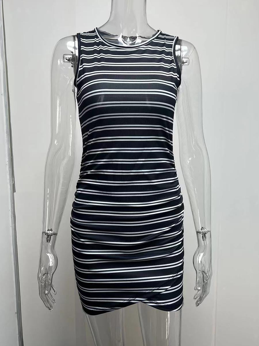 Bellevoga Striped Round Neck Dress(8 Colors)