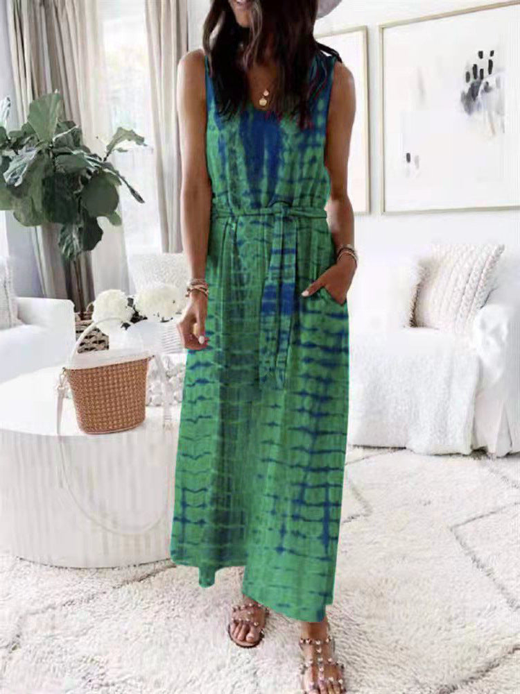 Bellevoga Elastic Waist Sleeveless Casual Maxi Dress