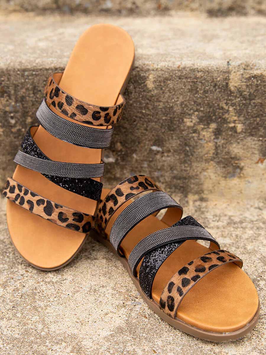 Bellevoga Flat Leopard Print Sandals