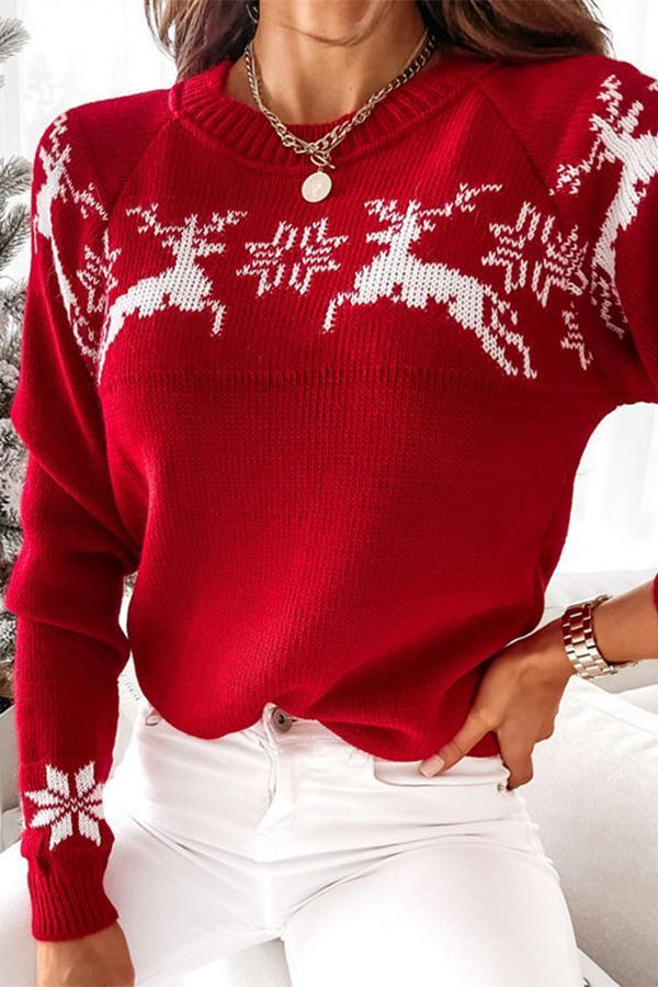 Bellevoga Christmas Snowflake Long-sleeved Knitted Sweater