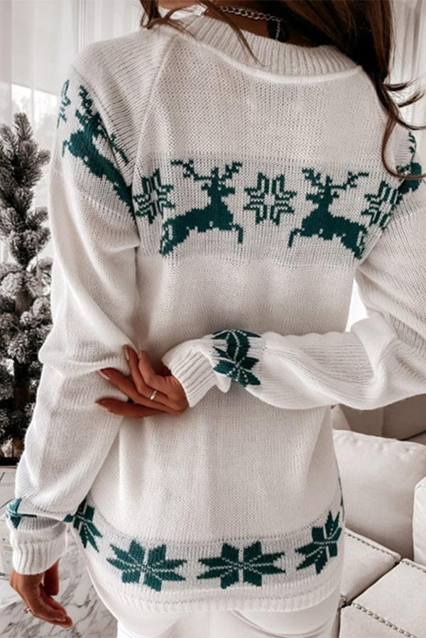 Bellevoga Christmas Snowflake Long-sleeved Knitted Sweater