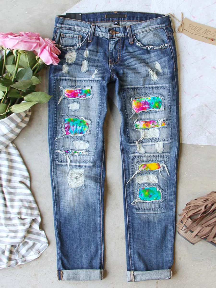 Bellevoga Tie Dye Ripped Jeans