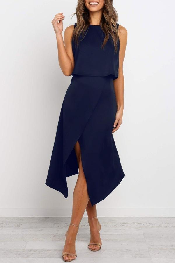 Bellevoga Fashion O-Neck Open Two-Piece Dress