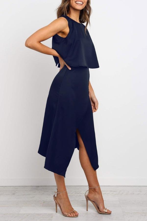 Bellevoga Fashion O-Neck Open Two-Piece Dress