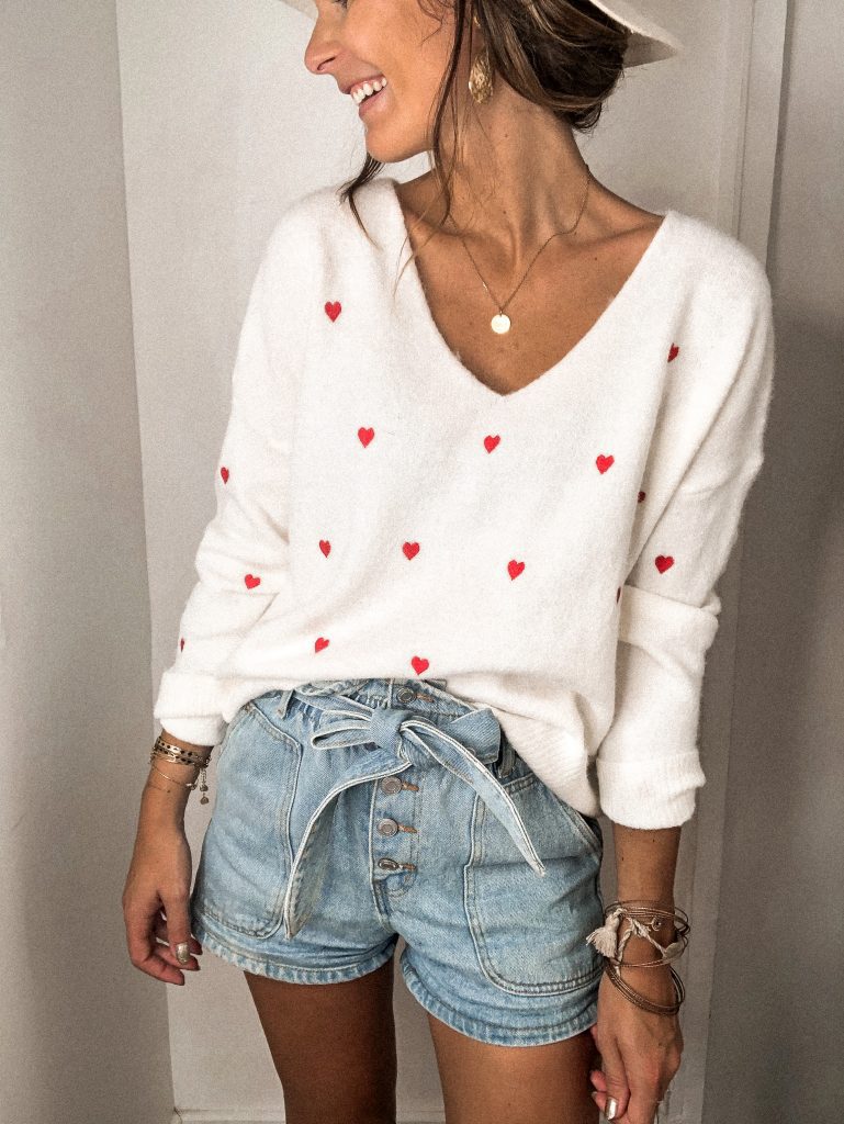 Bellevoga Love Polka Dot V-Neck Sweater