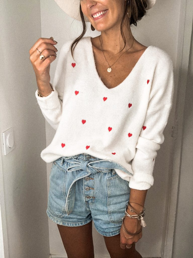 Bellevoga Love Polka Dot V-Neck Sweater