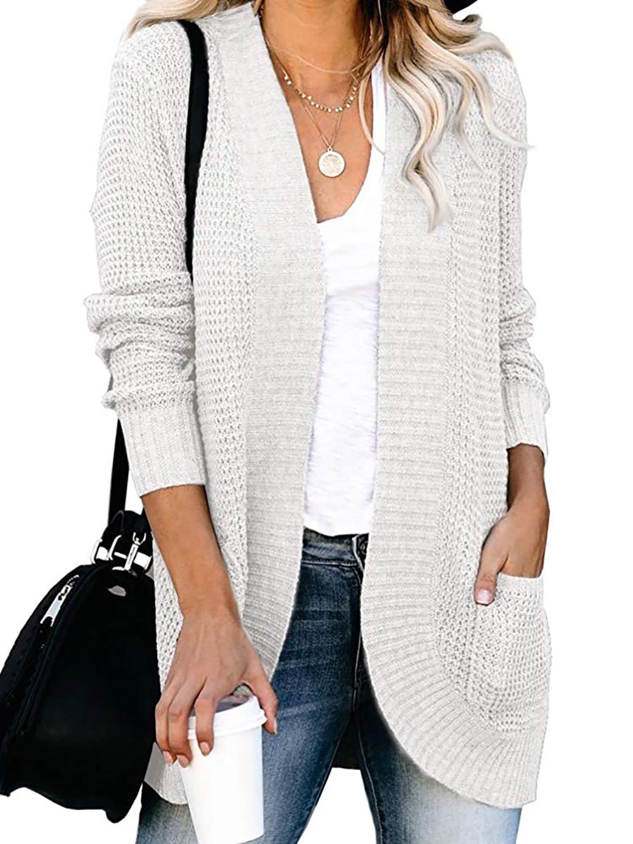 Bellevoga Solid Color Long Sleeve Knitted Cardigan（5 colors）