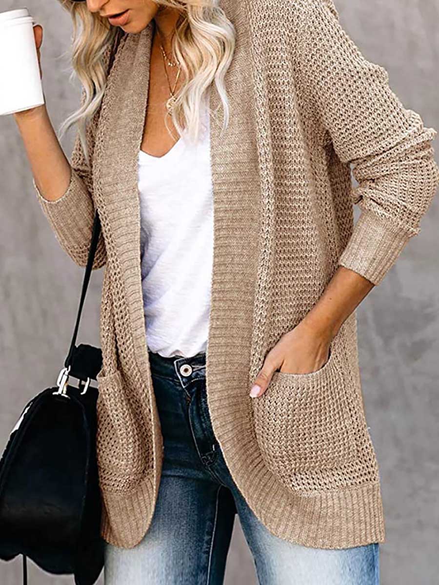 Bellevoga Solid Color Long Sleeve Knitted Cardigan（5 colors）