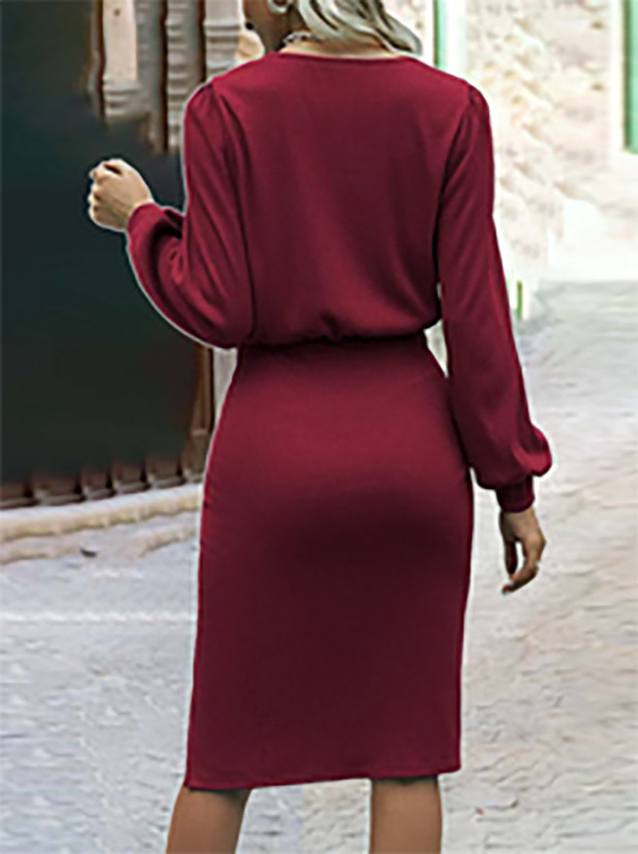 Bellevoga Threaded Split Long Sleeve Dress(6 colors)