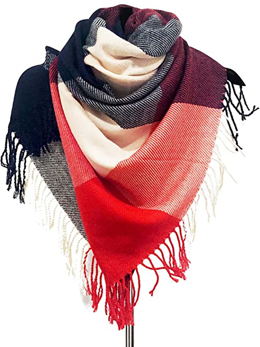 Bellevoga Warm Plaid Tassel Scarf