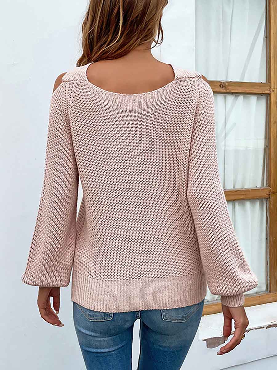 Bellevoga Solid Color Crossed Hanging Shoulder Knit Sweater