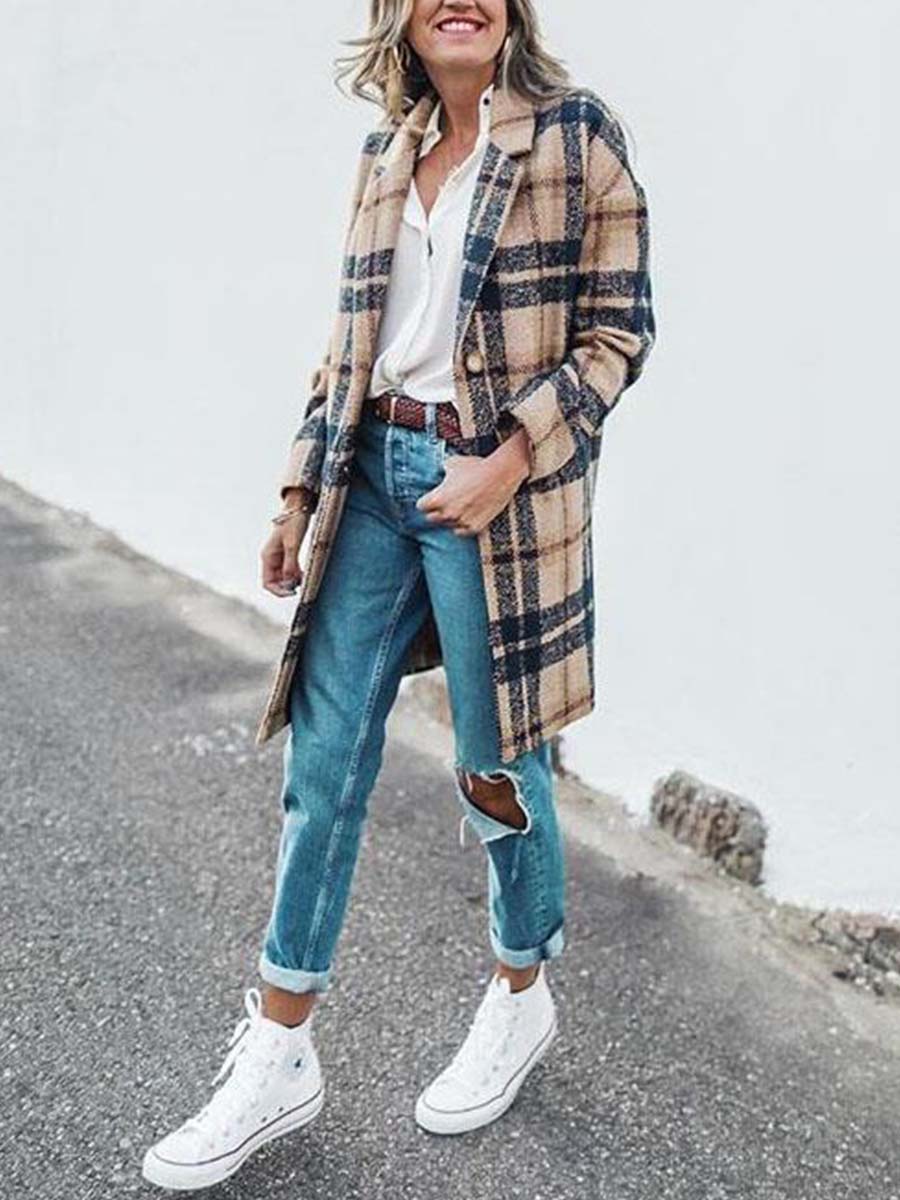 Bellevoga Loose Plaid Wool Coat