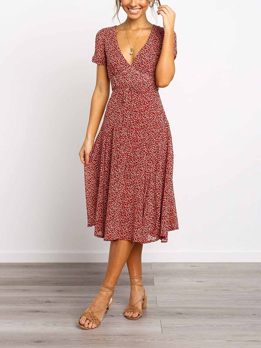 Bellevoga Print Dot Belt Dress