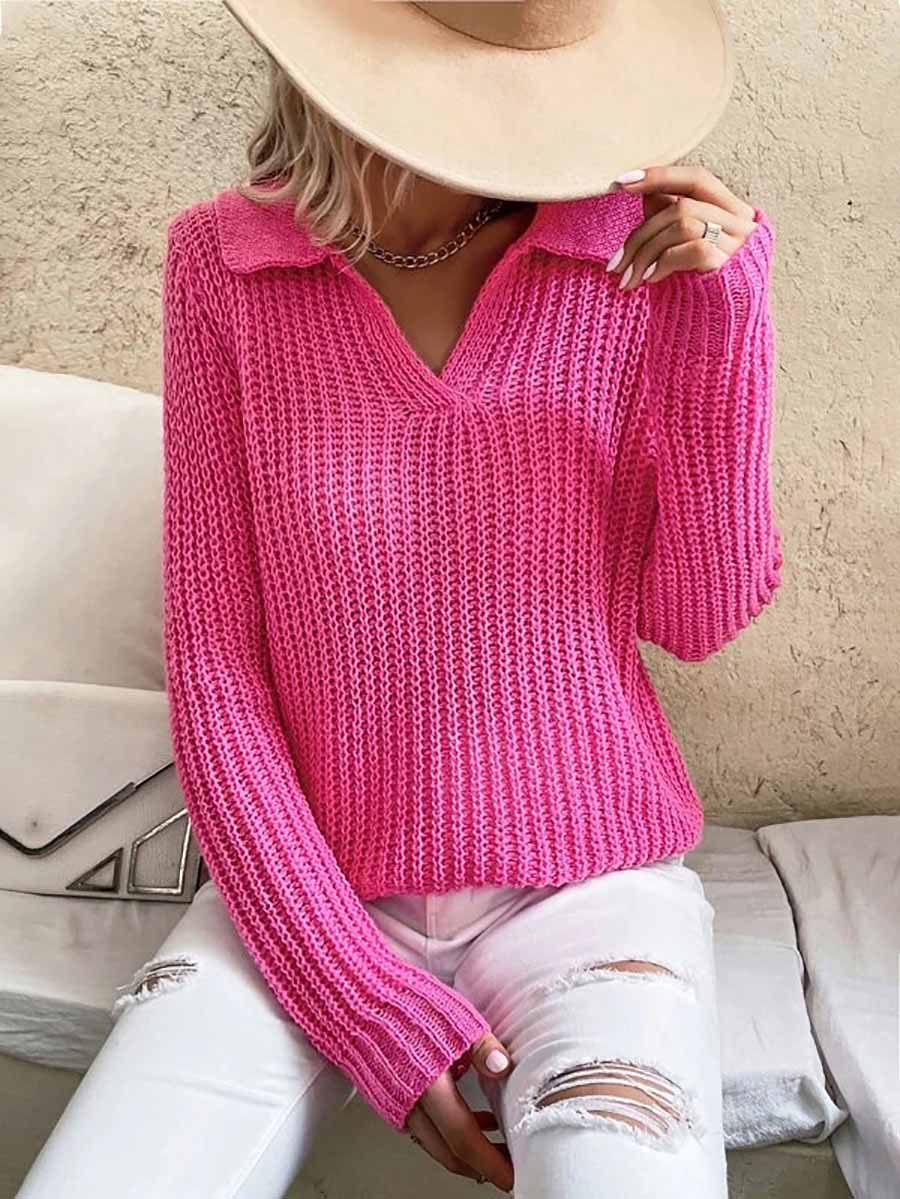 Bellevoga Solid Color Lapel Slim Fit Knit Sweater(9 colors)