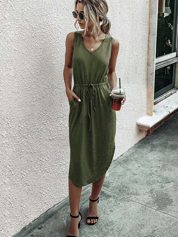 Bellevoga Casual V-Neck Vest Dress