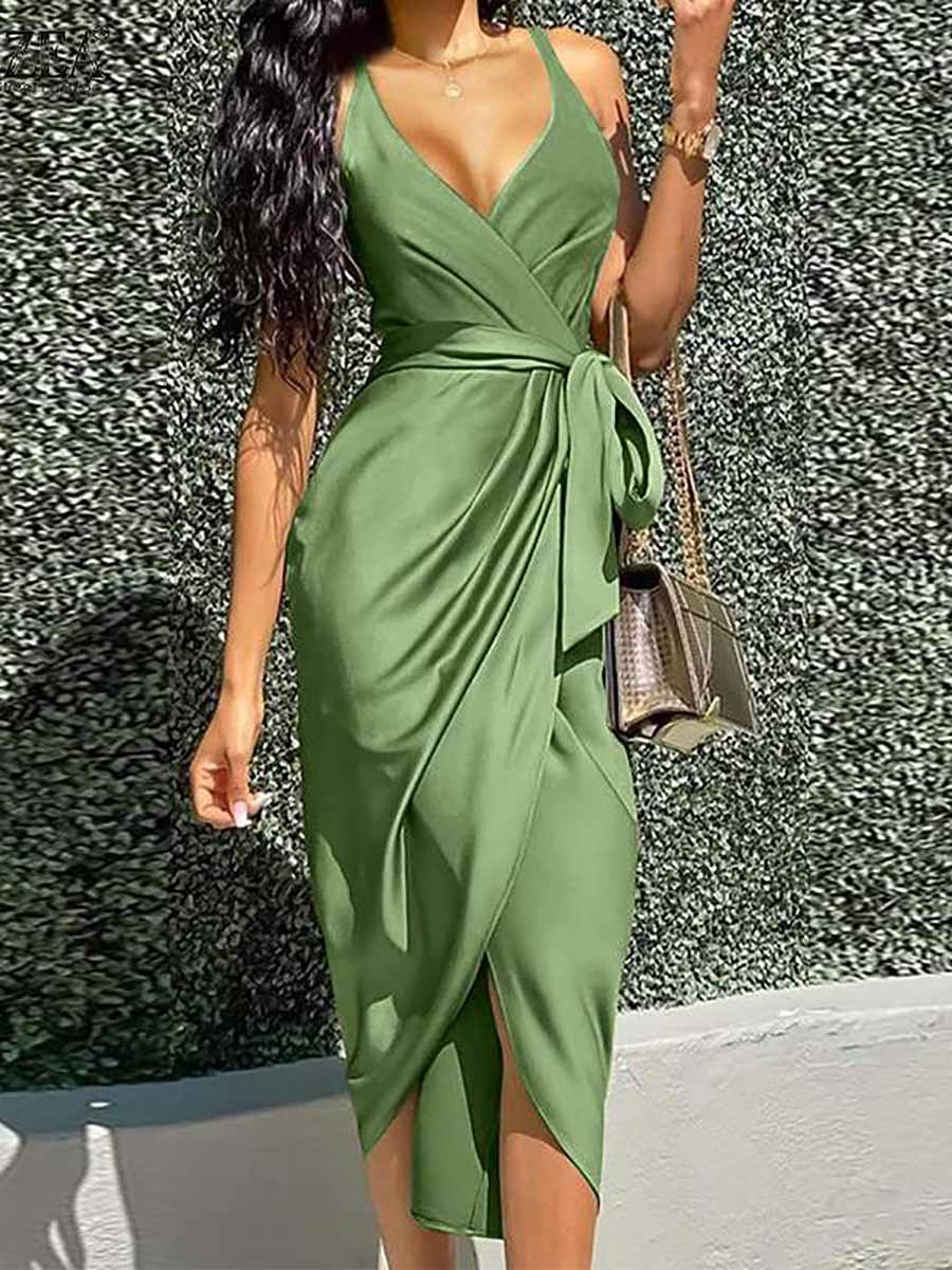 Bellevoga Solid Color Straps Slim Irregular Dresses