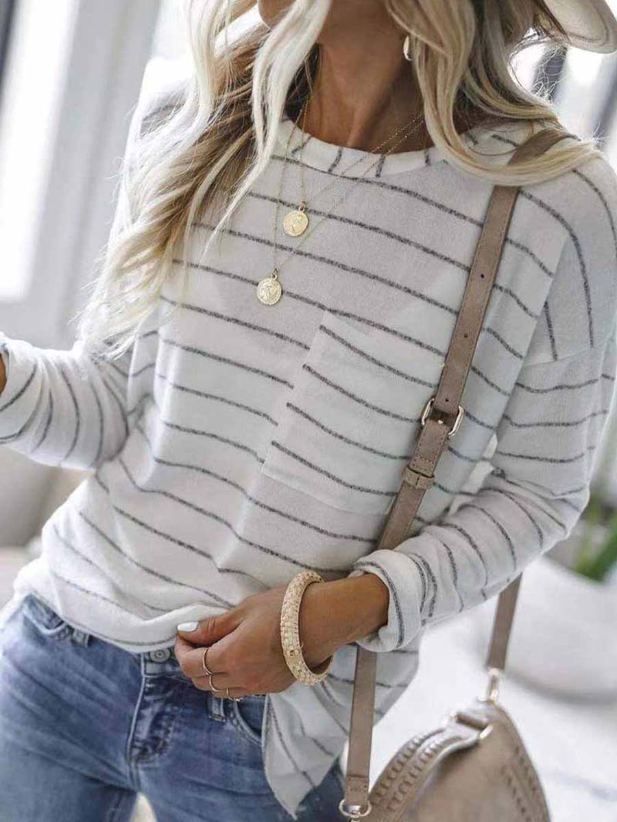 Bellevoga Striped Long Sleeve T-shirt With Pocket