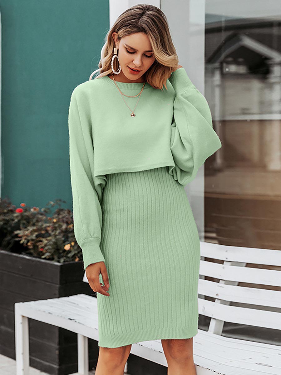 Bellevoga Full Of Surprises Ribbed Knit Midi Dress