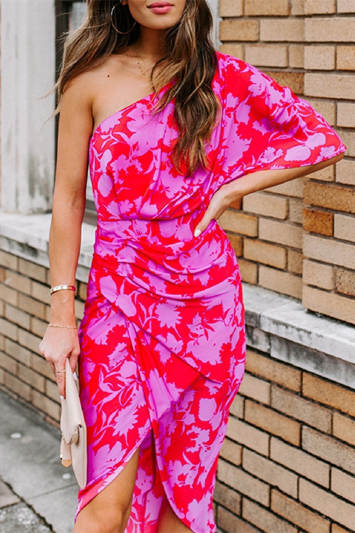 Bellevoga One shoulder Tulip Hem Printed Dress