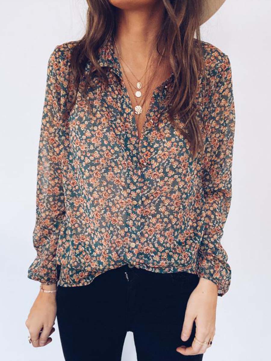 Bellevoga Floral Chiffon Blouse