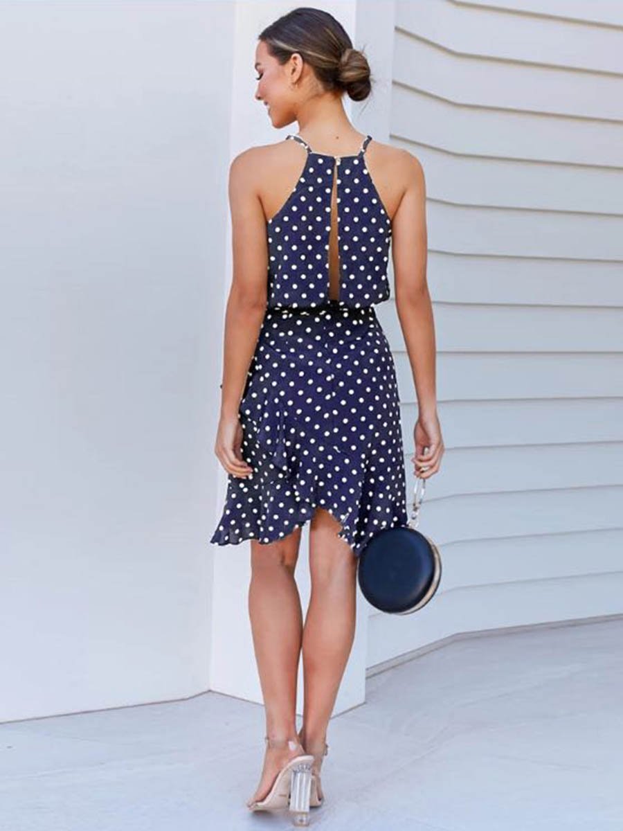 Bellevoga Sling Polka Dot Irregular Dress