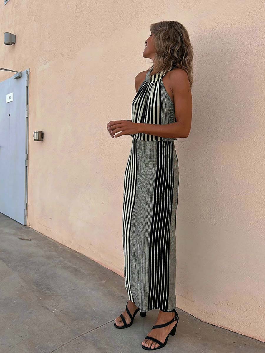 Bellevoga Sleeveless Round Neck Striped Dress