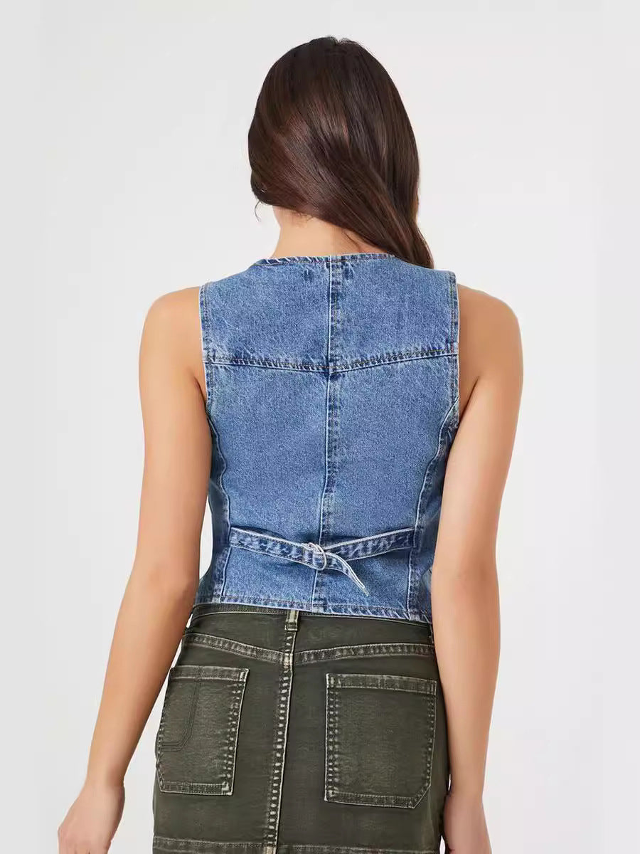 Casual V-Neck Denim Vest