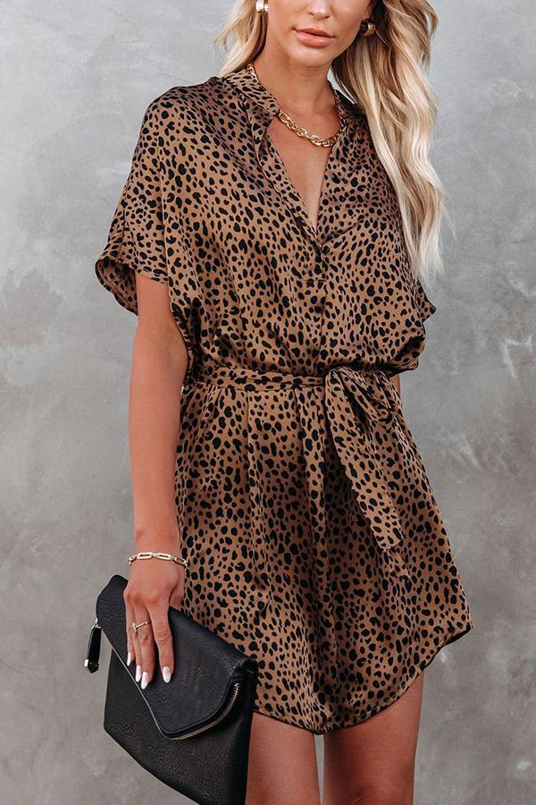 Bellevoga Leopard Satin Tie Dress