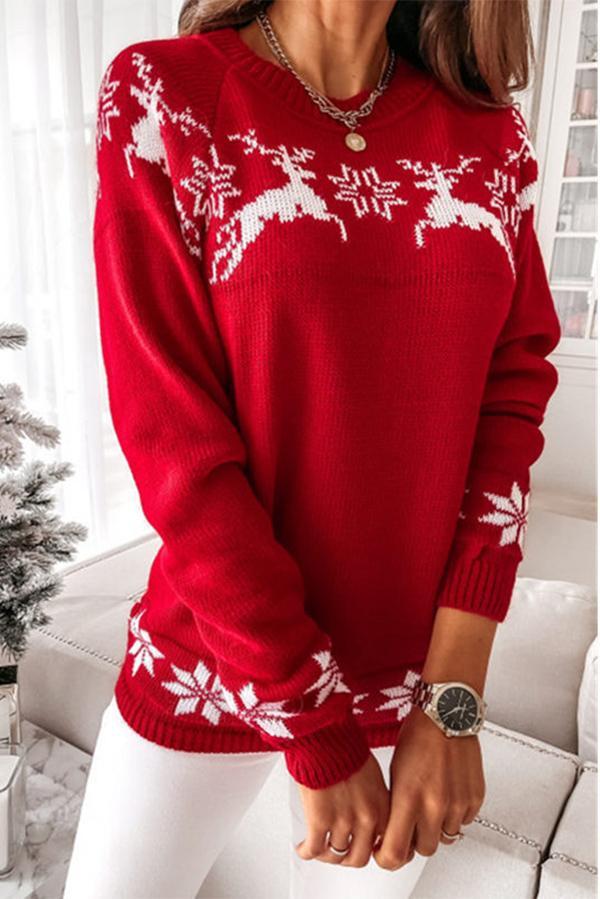 Bellevoga Christmas Snowflake Long-sleeved Knitted Sweater