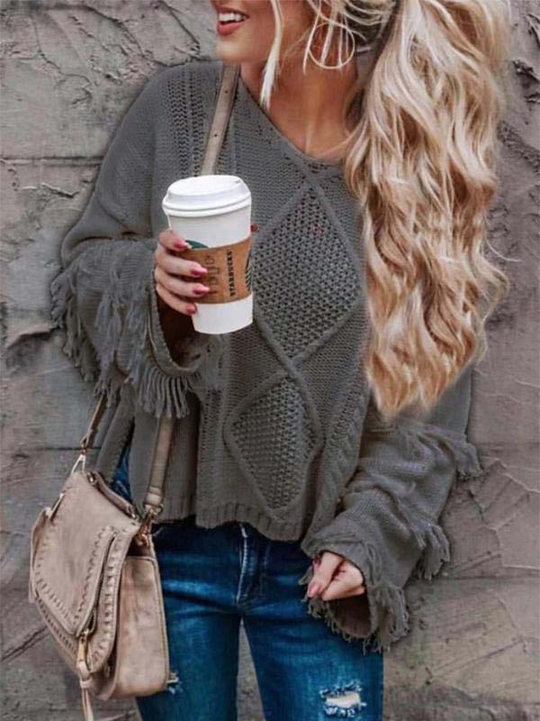 Long Sleeve Tassel Loose Sweater