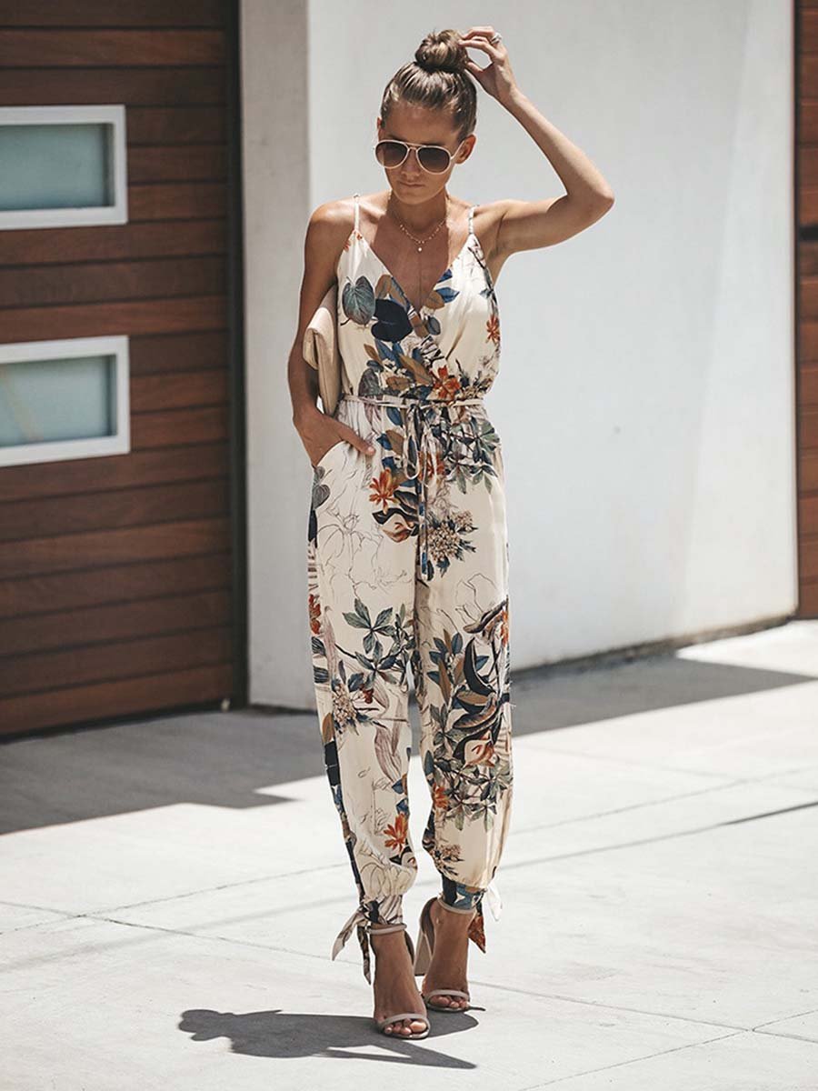 Bellevoga Sexy Printed Pocket Jumpsuit