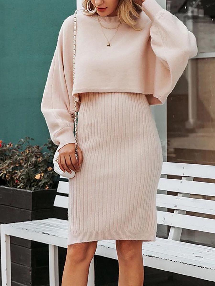 Bellevoga Full Of Surprises Ribbed Knit Midi Dress