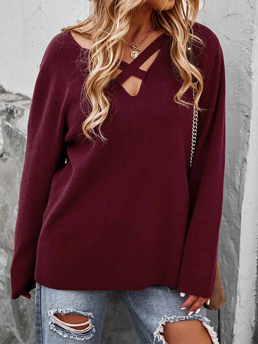 Bellevoga  Long-sleeved V-neck Sexy Top