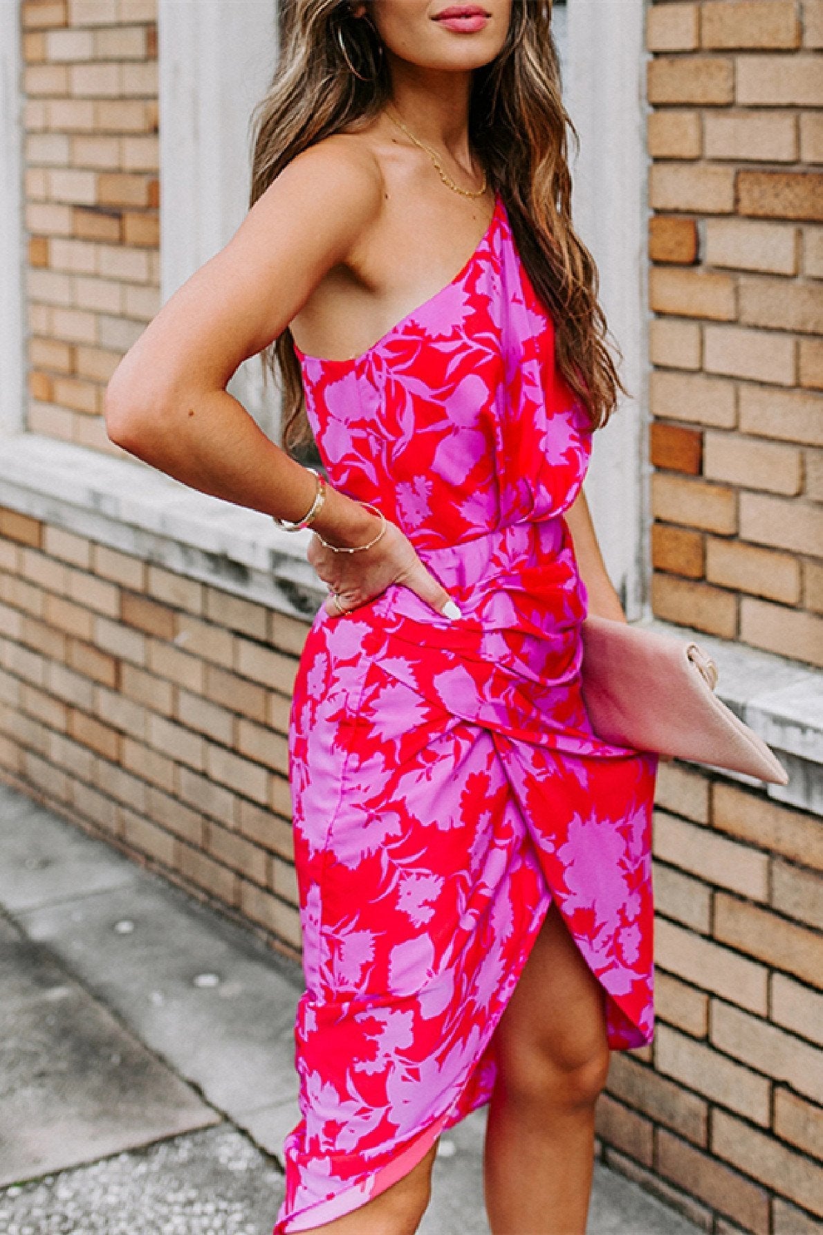 Bellevoga One shoulder Tulip Hem Printed Dress