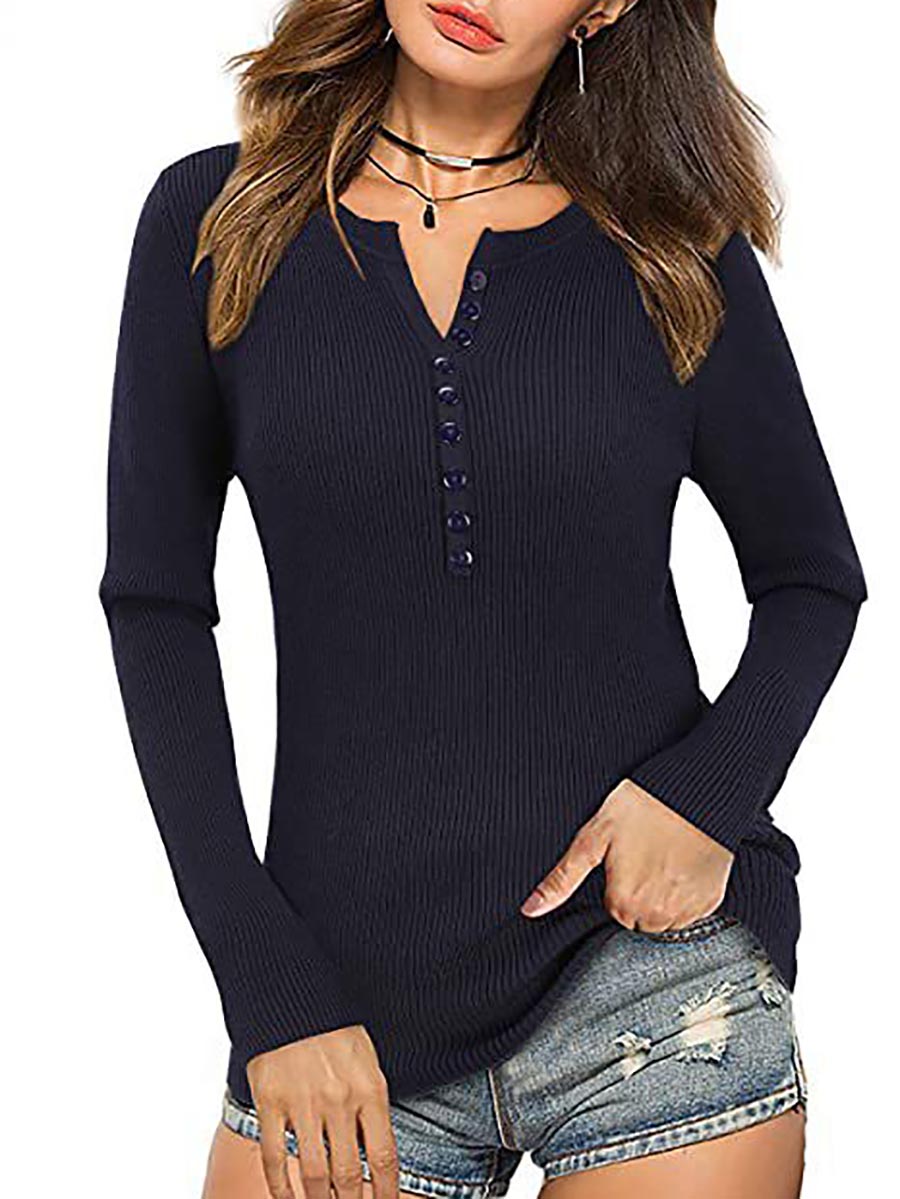 Bellevoga Button Slim Sexy Long-Sleeved T-Shirt(6 colors)