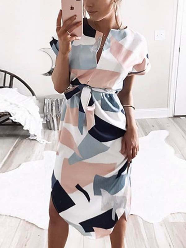 Bellevoga Trendy Printed Asymmetrical Dress