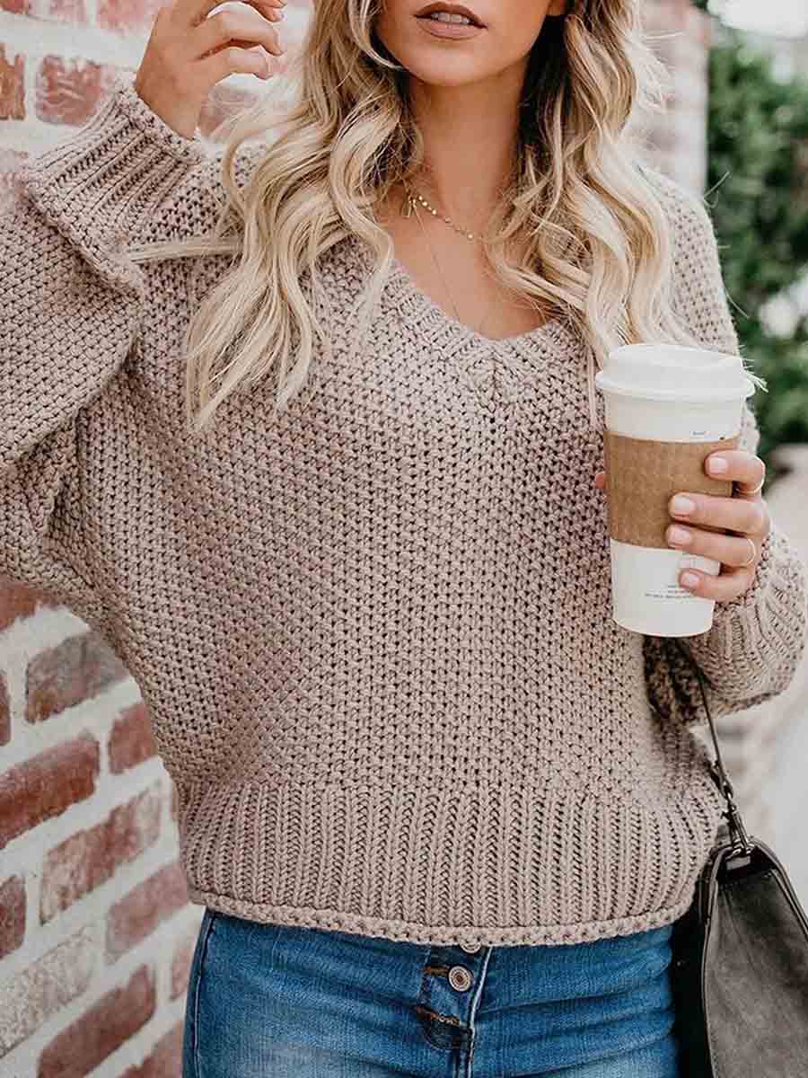 Bellevoga Loose Knit V-neck Sweater