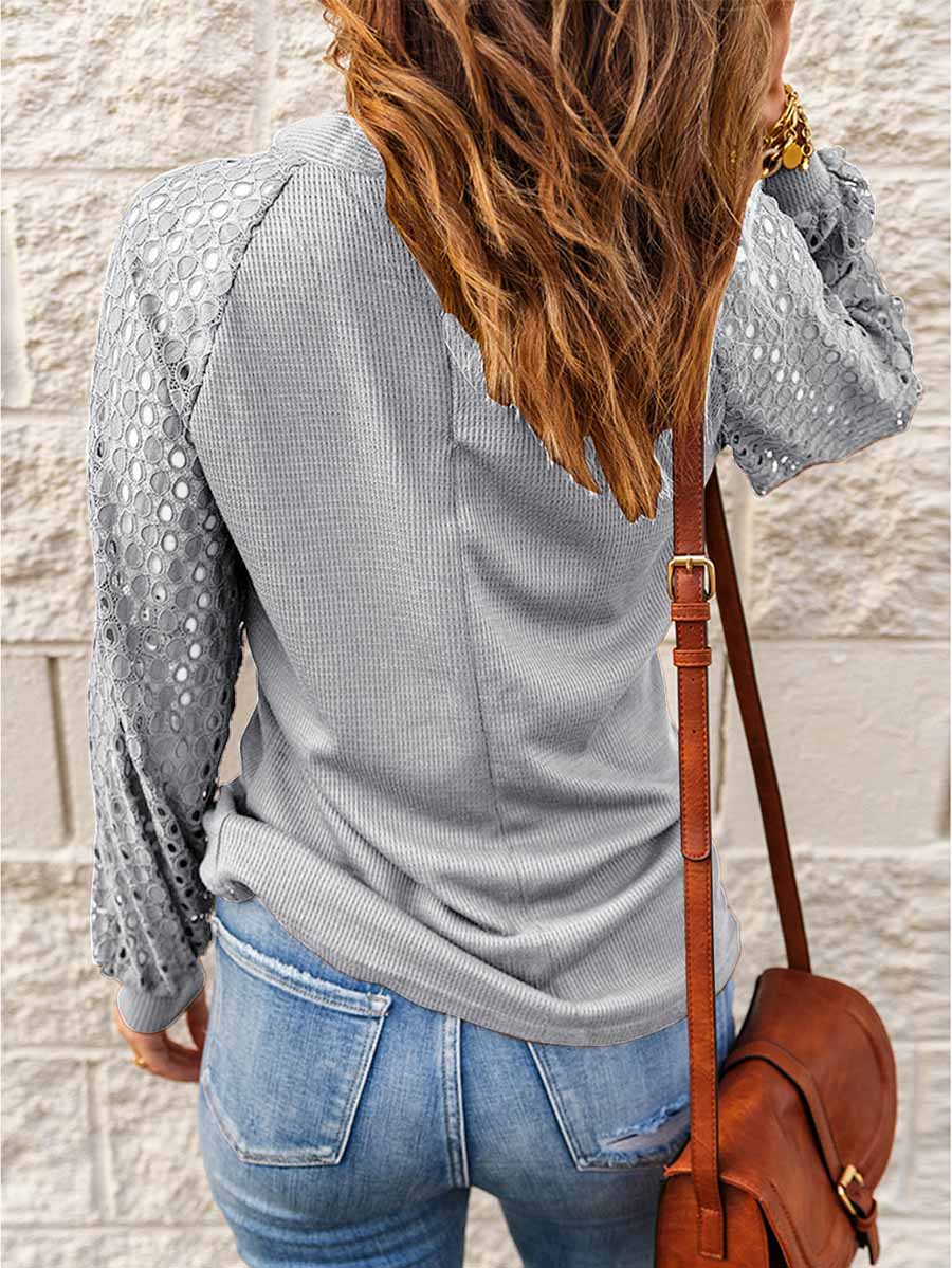 Bellevoga Lace Patchwork Long Sleeve Top (5 colors)