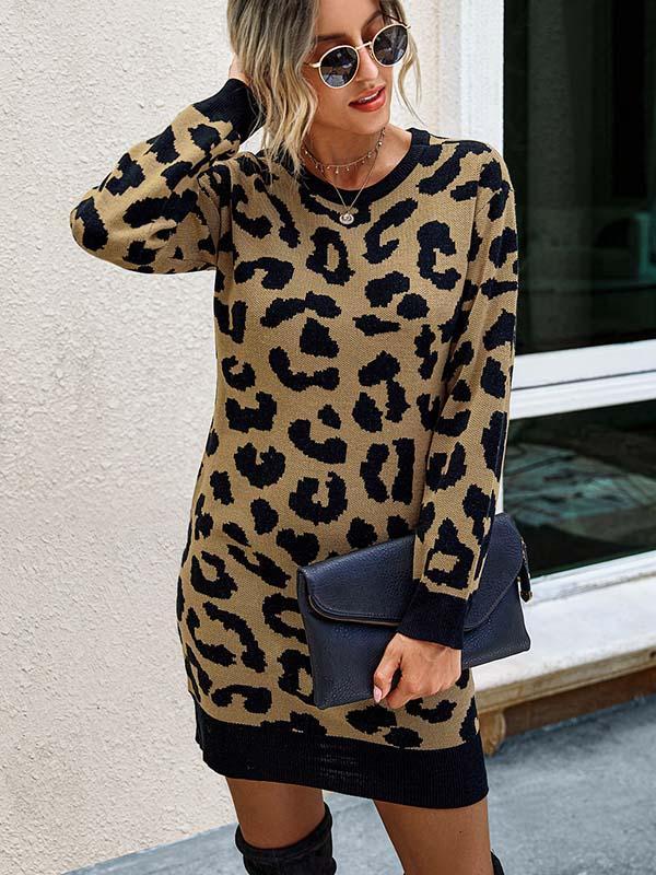 Bellevoga Leopard Printed Knit Dress