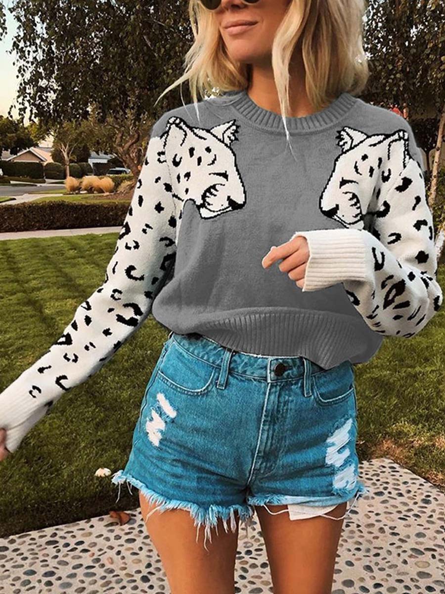 Bellevoga Snow Leopard Knit Sweater