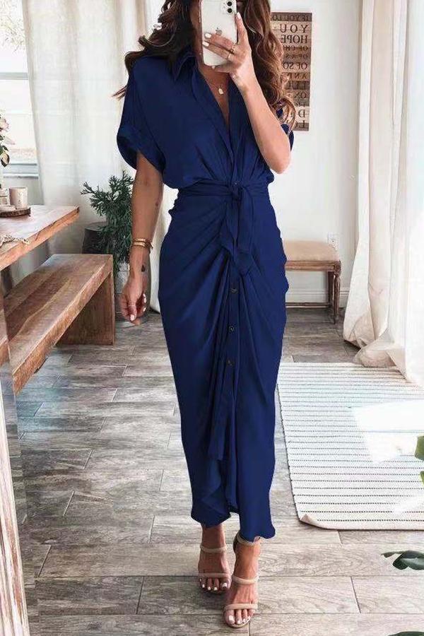 Satin Button Down Style Drape Dress