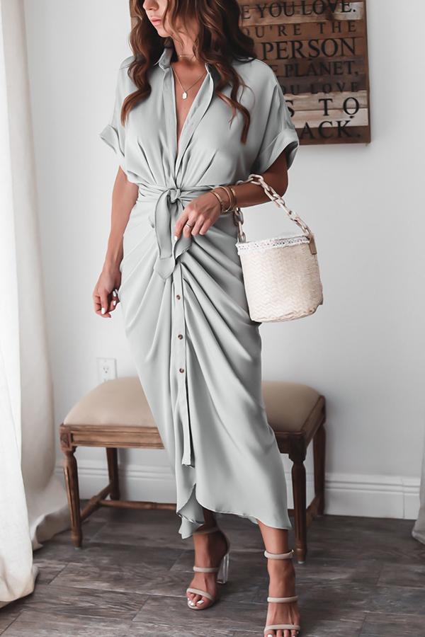 Satin Button Down Style Drape Dress