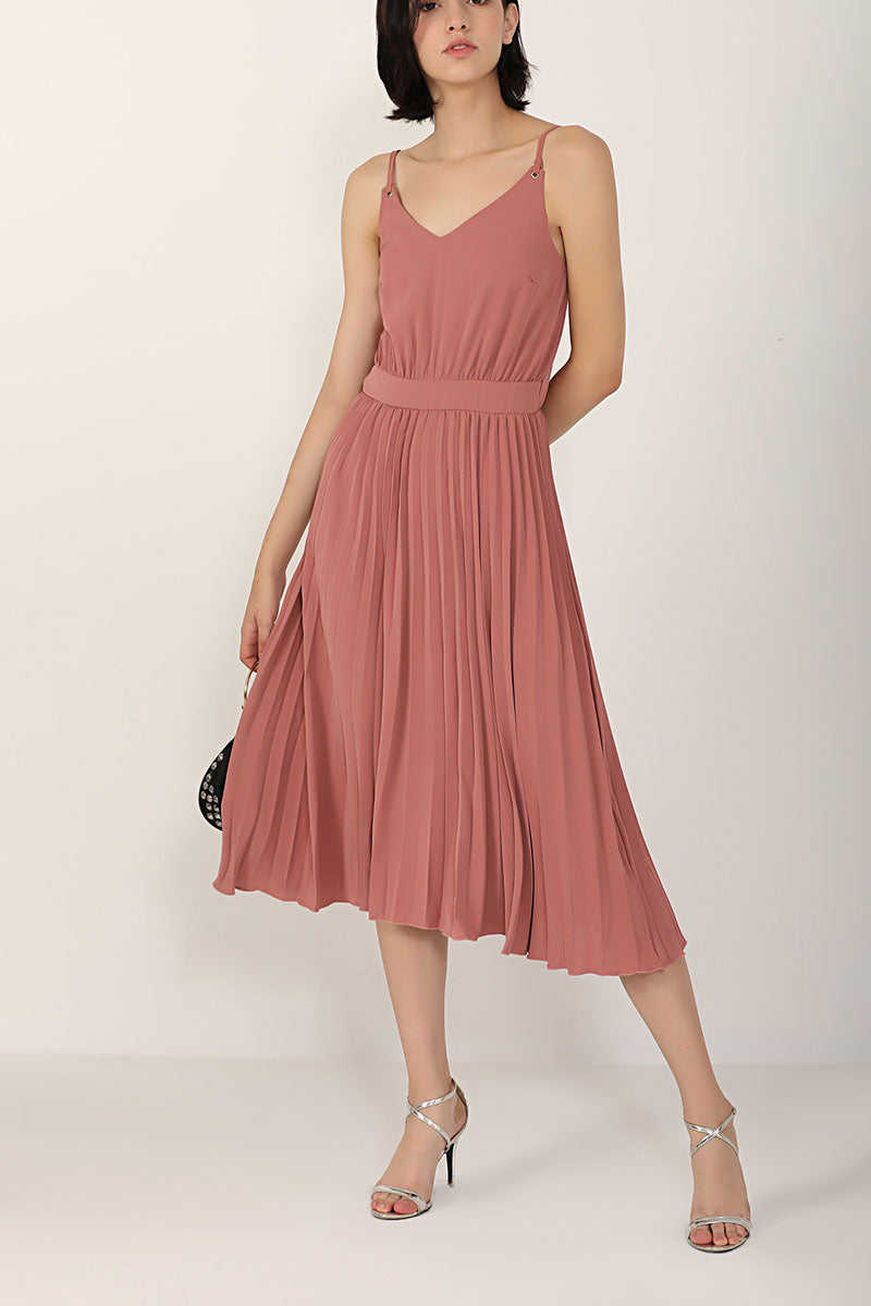 Bellevoga Sexy V-Neck Pleated Dress