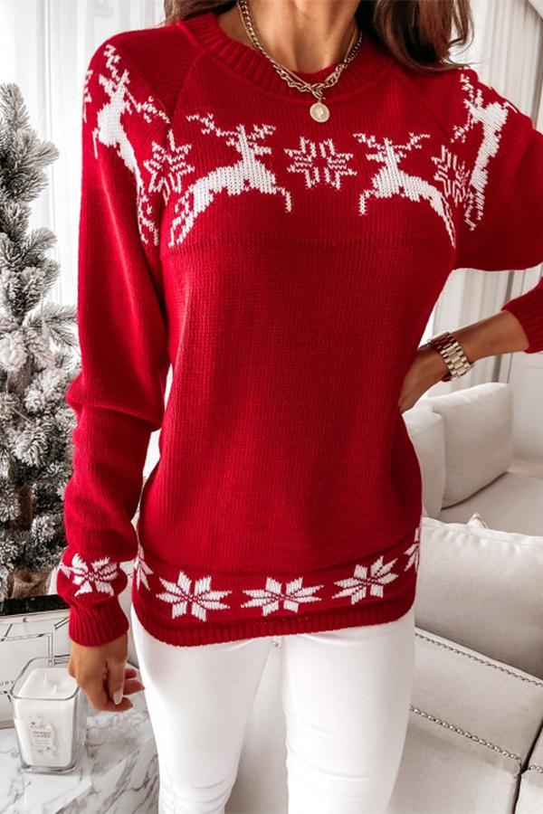 Bellevoga Christmas Snowflake Long-sleeved Knitted Sweater