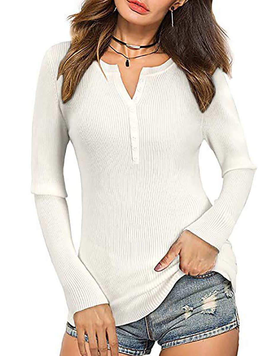 Bellevoga Button Slim Sexy Long-Sleeved T-Shirt(6 colors)